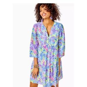 Lilly Pulitzer Martine Dress Women's XS  Dew Drop Stay Fly V-Neck Green Lined